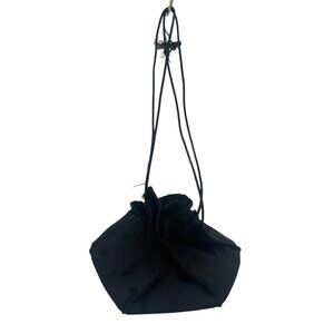 Black Drawstring Pouch Leaf Pattern Victorian Style Purse